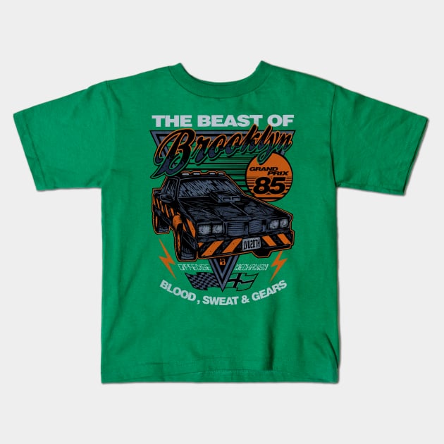 THE BEAST OF BROOKLYN   GREEN  (FRONT AND BACK) Kids T-Shirt by joeyjamesartworx